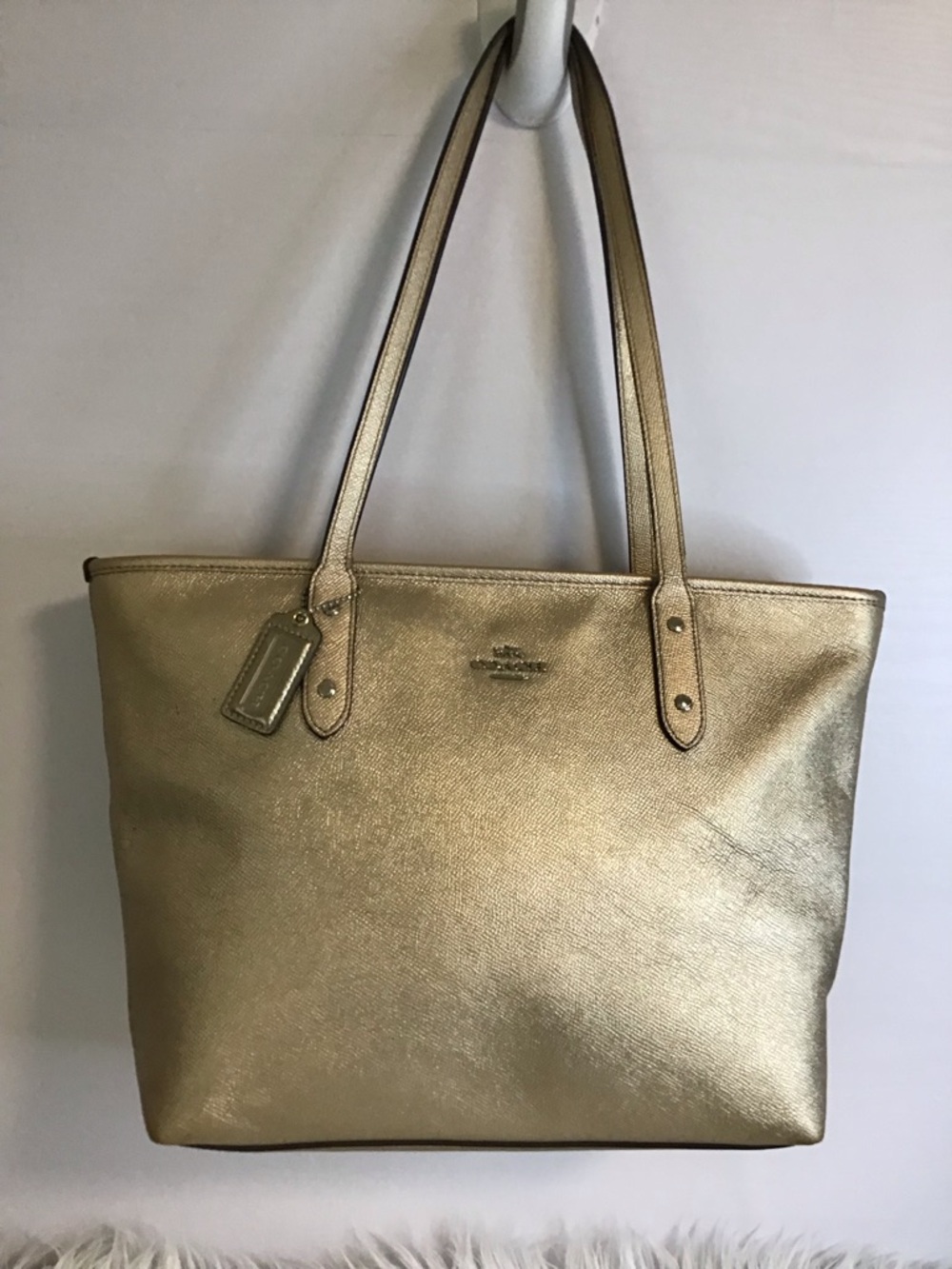 Coach CITY TOTE Shoulder Bag Purse Gold Metallic Leather